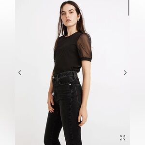 Madewell Sheer-Sleeve Knit Top - Black New